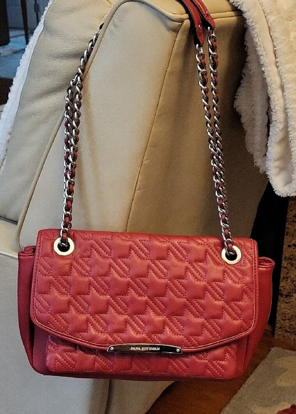 Dana Buchman Red Quilted Shoulder Bag with Chain Strap